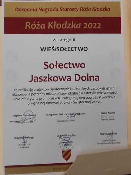 Róża Kłodzka 2022 w kategorii Wieś/Sołectwo
